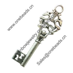 Pendant. Fashion Zinc Alloy Jewelry Findings. Lead-free. Key 47x17mm. Sold by Bag