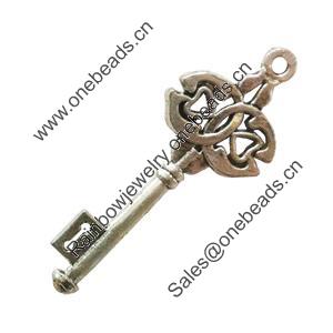 Pendant. Fashion Zinc Alloy Jewelry Findings. Lead-free. Key 43x12mm. Sold by Bag