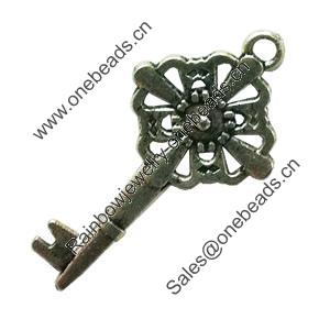 Pendant. Fashion Zinc Alloy Jewelry Findings. Lead-free. Key 38x19mm. Sold by Bag