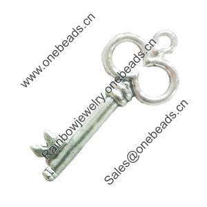 Pendant. Fashion Zinc Alloy Jewelry Findings. Lead-free. Key 27x13mmmm. Sold by Bag