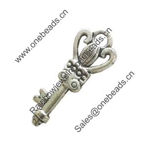 Pendant. Fashion Zinc Alloy Jewelry Findings. Lead-free. Key 25x11mm. Sold by Bag