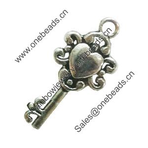 Pendant. Fashion Zinc Alloy Jewelry Findings. Lead-free. Key 23x11mm. Sold by Bag