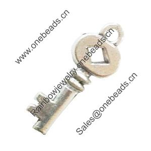 Pendant. Fashion Zinc Alloy Jewelry Findings. Lead-free. Key 22x9mm. Sold by Bag