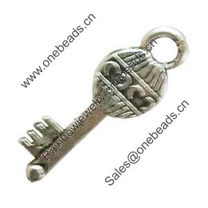Pendant. Fashion Zinc Alloy Jewelry Findings. Lead-free. Key 22x8mm. Sold by Bag