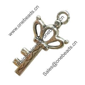 Pendant. Fashion Zinc Alloy Jewelry Findings. Lead-free. Key 22x12mm. Sold by Bag