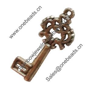 Pendant. Fashion Zinc Alloy Jewelry Findings. Lead-free. Key 22x10mm. Sold by Bag