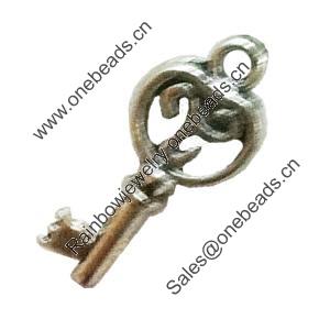 Pendant. Fashion Zinc Alloy Jewelry Findings. Lead-free. Key 17x9mm. Sold by Bag