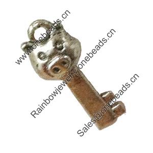 Pendant. Fashion Zinc Alloy Jewelry Findings. Lead-free. Key 17x7mm. Sold by Bag