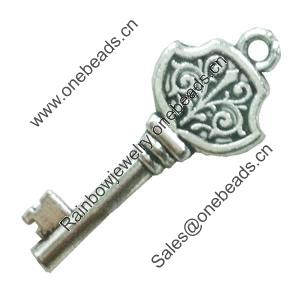 Pendant. Fashion Zinc Alloy Jewelry Findings. Lead-free. Key 38x15mm. Sold by Bag