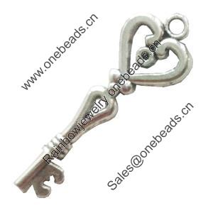 Pendant. Fashion Zinc Alloy Jewelry Findings. Lead-free. Key 40x13mm. Sold by Bag