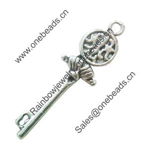 Pendant. Fashion Zinc Alloy Jewelry Findings. Lead-free. Key 43x11mm. Sold by Bag
