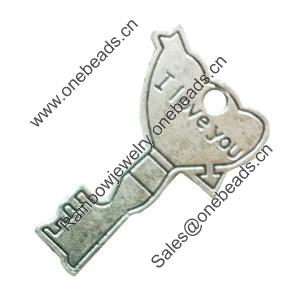 Pendant. Fashion Zinc Alloy Jewelry Findings. Lead-free. Key 40x25mm. Sold by Bag