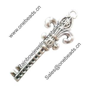 Pendant. Fashion Zinc Alloy Jewelry Findings. Lead-free. Key 53x20mm. Sold by Bag