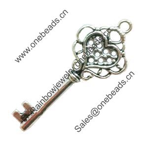 Pendant. Fashion Zinc Alloy Jewelry Findings. Lead-free. Key 52x22mm. Sold by Bag