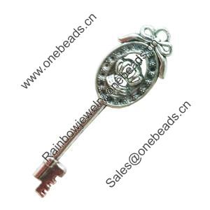 Pendant. Fashion Zinc Alloy Jewelry Findings. Lead-free. Key 57x17mm. Sold by Bag