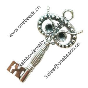 Pendant. Fashion Zinc Alloy Jewelry Findings. Lead-free. Key 60x30mm. Sold by Bag