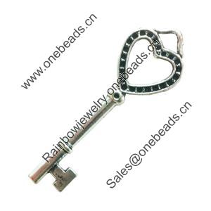 Pendant. Fashion Zinc Alloy Jewelry Findings. Lead-free. Key 54x18mm. Sold by Bag