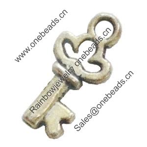 Pendant. Fashion Zinc Alloy Jewelry Findings. Lead-free. Key 16x8mm. Sold by Bag