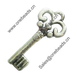 Pendant. Fashion Zinc Alloy Jewelry Findings. Lead-free. Key 23x10mm. Sold by Bag