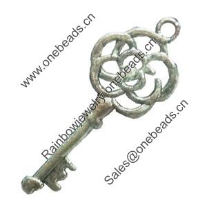 Pendant. Fashion Zinc Alloy Jewelry Findings. Lead-free. Key 29x11mm. Sold by Bag