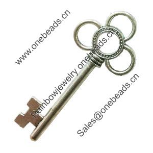 Pendant. Fashion Zinc Alloy Jewelry Findings. Lead-free. Key 58x24mm. Sold by Bag