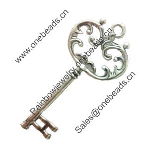 Pendant. Fashion Zinc Alloy Jewelry Findings. Lead-free. Key 72x33mm. Sold by Bag