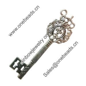Pendant. Fashion Zinc Alloy Jewelry Findings. Lead-free. Key 73x23mm. Sold by Bag