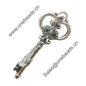 Pendant. Fashion Zinc Alloy Jewelry Findings. Lead-free. Key 79x34mm. Sold by Bag