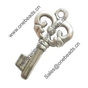 Pendant. Fashion Zinc Alloy Jewelry Findings. Lead-free. Key 26x3mm. Sold by Bag