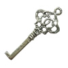 Pendant. Fashion Zinc Alloy Jewelry Findings. Lead-free. Key 47x20mm. Sold by Bag
