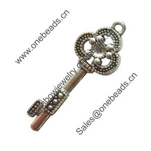 Pendant. Fashion Zinc Alloy Jewelry Findings. Lead-free. Key 45x16mm. Sold by Bag