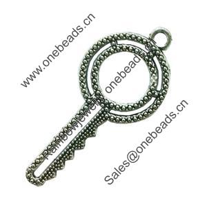 Pendant. Fashion Zinc Alloy Jewelry Findings. Lead-free. Key 49x22mm. Sold by Bag