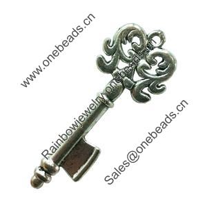 Pendant. Fashion Zinc Alloy Jewelry Findings. Lead-free. Key 52x20mm. Sold by Bag