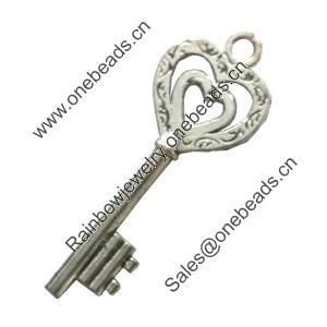 Pendant. Fashion Zinc Alloy Jewelry Findings. Lead-free. Key 55x21mm. Sold by Bag
