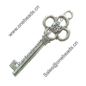 Pendant. Fashion Zinc Alloy Jewelry Findings. Lead-free. Key 57x21mm. Sold by Bag