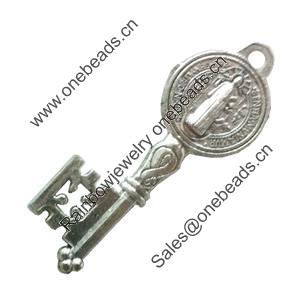 Pendant. Fashion Zinc Alloy Jewelry Findings. Lead-free. Key 56x20mm. Sold by Bag