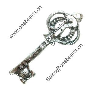 Pendant. Fashion Zinc Alloy Jewelry Findings. Lead-free. Key 62x25mm. Sold by Bag