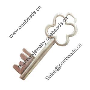 Pendant. Fashion Zinc Alloy Jewelry Findings. Lead-free. Key 63x22mm. Sold by Bag