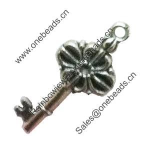 Pendant. Fashion Zinc Alloy Jewelry Findings. Lead-free. Key 30x14mm. Sold by Bag