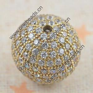 Copper Zircon Beads, Fashion jewelry findings, A Grade  Round 12mm, Sold by PC