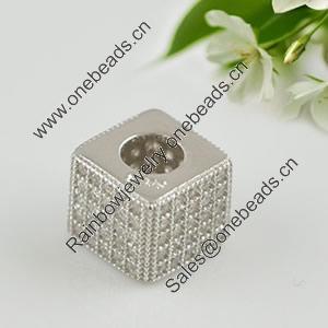 Copper Zircon Beads, Fashion jewelry findings, A Grade Cube 3.8x7.5mm, Hole 3.8mm, Sold by PC