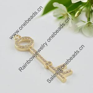 Copper Zircon Pendant, Fashion jewelry findings, A Grade key 39x2mm, Sold by PC