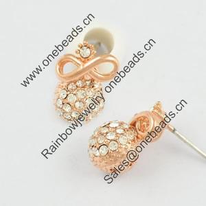 Fashion Copper earrings Jewelry, with Crystal, Head Size:11x9mm, Sold by bag