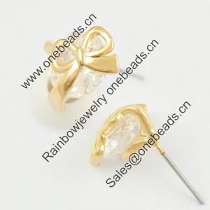 Fashion Copper earrings Jewelry, with Crystal, Head Size:13mm, Sold by bag