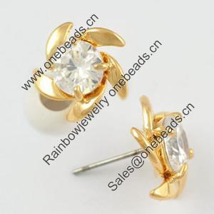 Fashion Copper earrings Jewelry, with Crystal, Head Size:15mm；11mm，Sold by bag