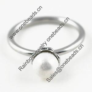 Fashion Copper Finger Ring With Pearl Jewelry, 17#,18#,19#,20#,21#, Sold by Bag