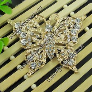 Pendant with Crystal Beads  Fashion Zinc Alloy Jewelry Findings. Lead-free. Animal 79x59mm. Sold by PC