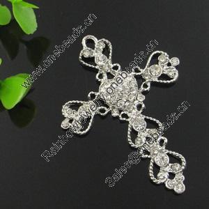 Pendant with Crystal Beads  Fashion Zinc Alloy Jewelry Findings. Lead-free. Cross 66x49mm. Sold by PC