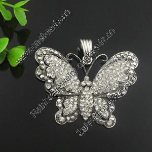 Pendant with Crystal Beads  Fashion Zinc Alloy Jewelry Findings. Lead-free. Animal 66x56mm. Sold by PC