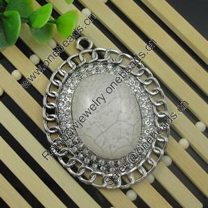 Pendant with Crystal Beads and Resin Cabochons. Fashion Zinc Alloy Jewelry Findings. Lead-free. 72x56mm. Sold by PC